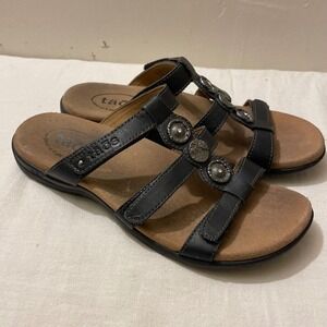 Taos Women's Size 7‎ Black Leather Strappy Comfort Sandals  Silver Buckle